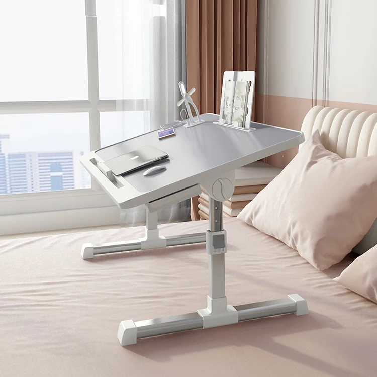 Multi-functional Laptop Stand Study Desk Angle Adjustable Foldable Lap Desk with Book/Tablet Stand Holder, USB Lamp and Fan