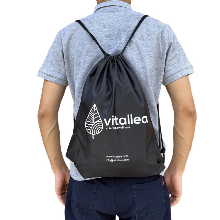 Custom Wholesale High Quality Waterproof Recyclable Black Sublimation Drawstring Bag Nylon Travel Sport Gym Drawstring Backpack