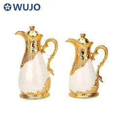 Customized free sample 0.5L 0.8L set gold white arabic arab thermal thermos tea vacuum dallah coffee pot with glass inner
