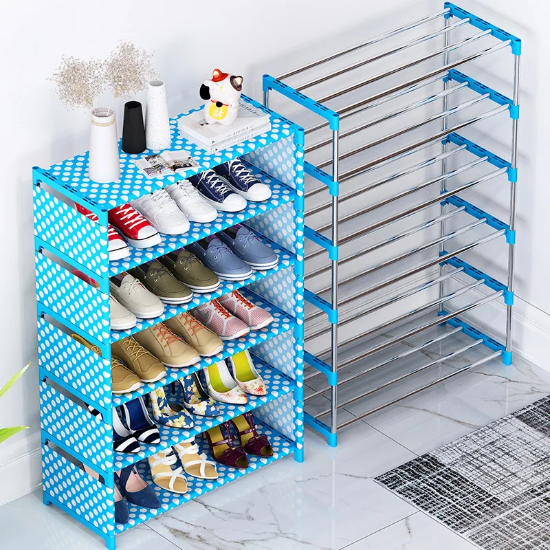 6 Layer Steel Fabric Shoe Rack Living Room Stand Cheap Price Metal Shoe Storage Rack