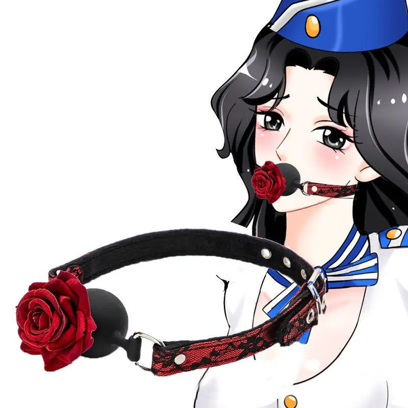 SM Bondage straint rose flower Silicone Mouth Ball Gag with PU strap fetish costume restraint sex toys
