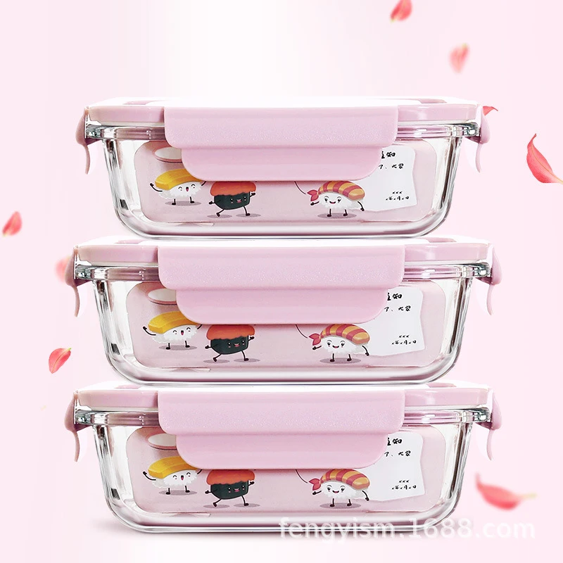 Compartment Bento Microwavable Food Container Set High Borosilicate Glass Lunch Box With Bag