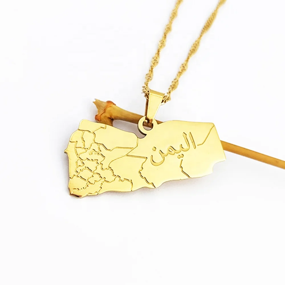 18K Gold Plated Latest Yemen Charm Necklace Stainless Steel Minimalist Yemen Country Map Necklace Yemen Map Jewelry