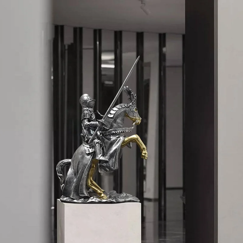 Roman medieval warrior armor heroic knight figures decoration European kamen rider horse art statue