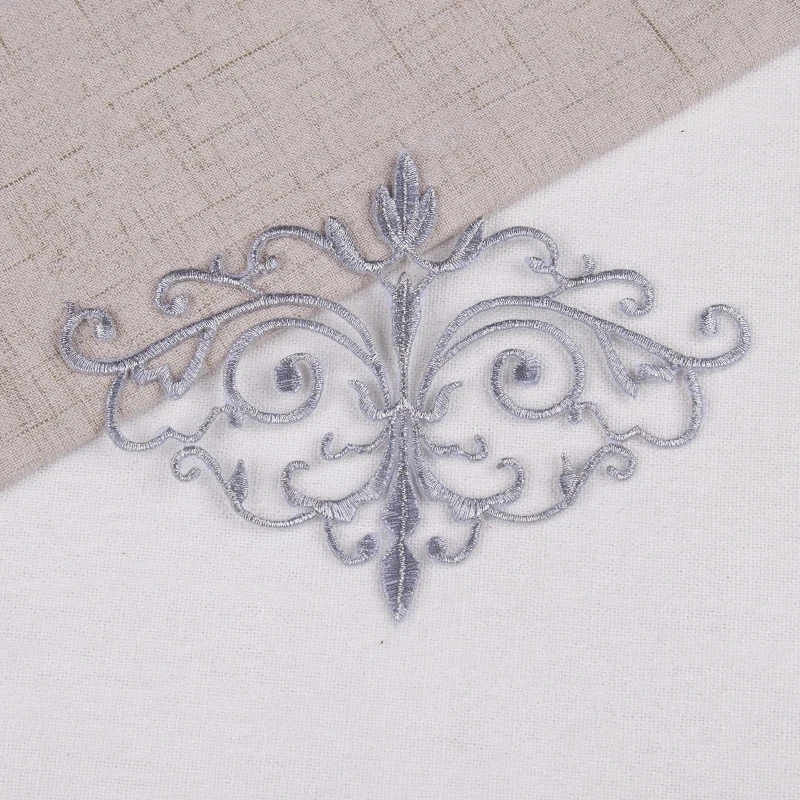 Customized stickers vintage iron on patches gold silver flower mirror pair lace embroidered appliqued for clothing underwear