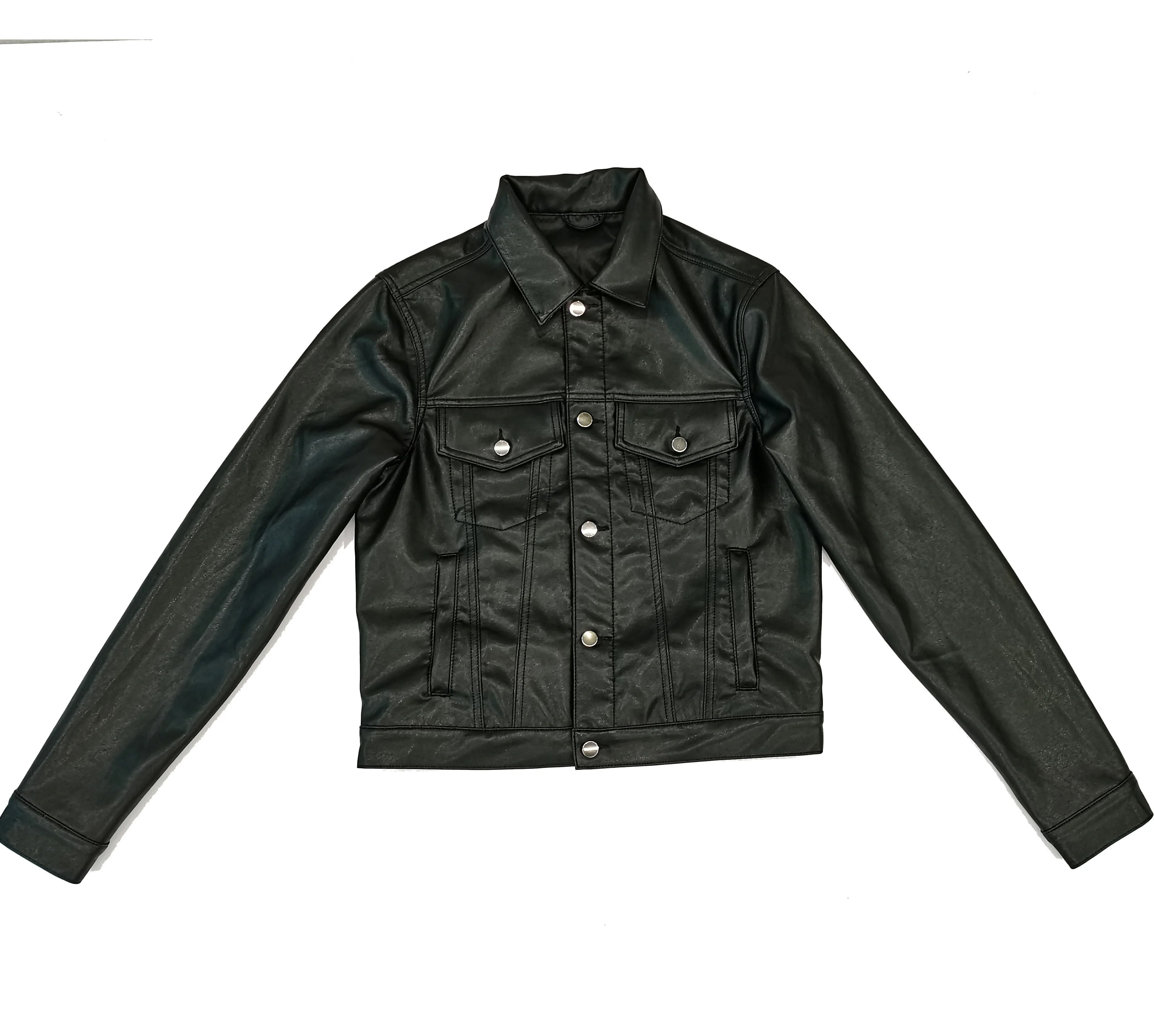 Custom black mens pu leather jacket with patch embroidery