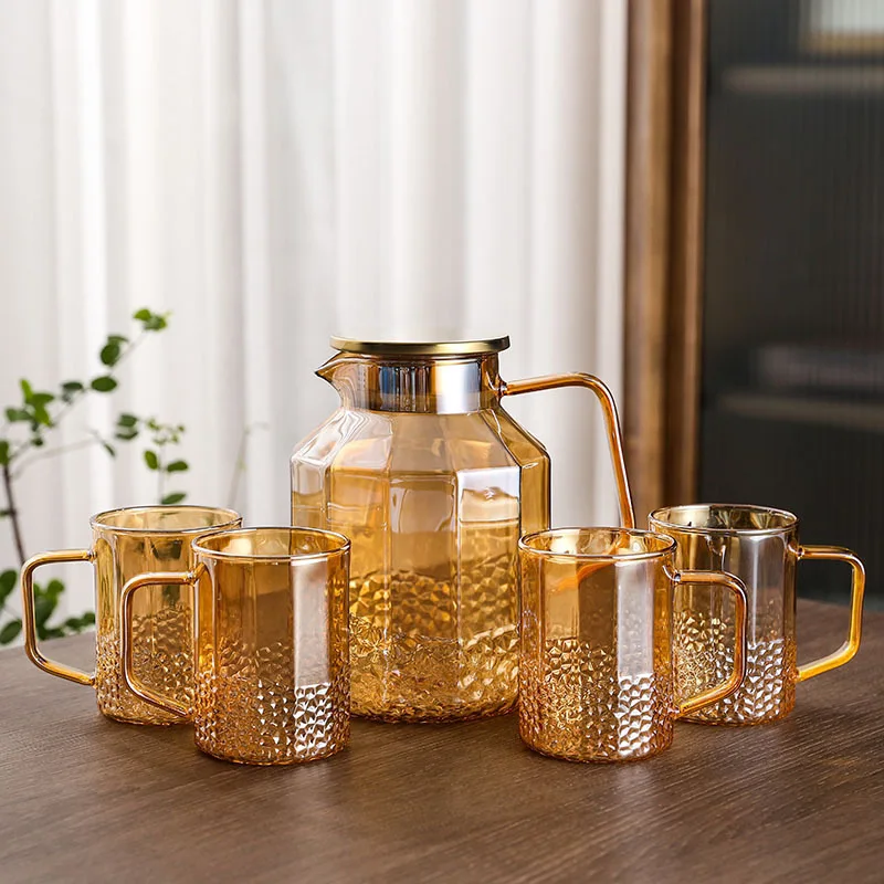 Manufacturers wholesale large capacity light luxury glass hammer amber electric gold plated teapot