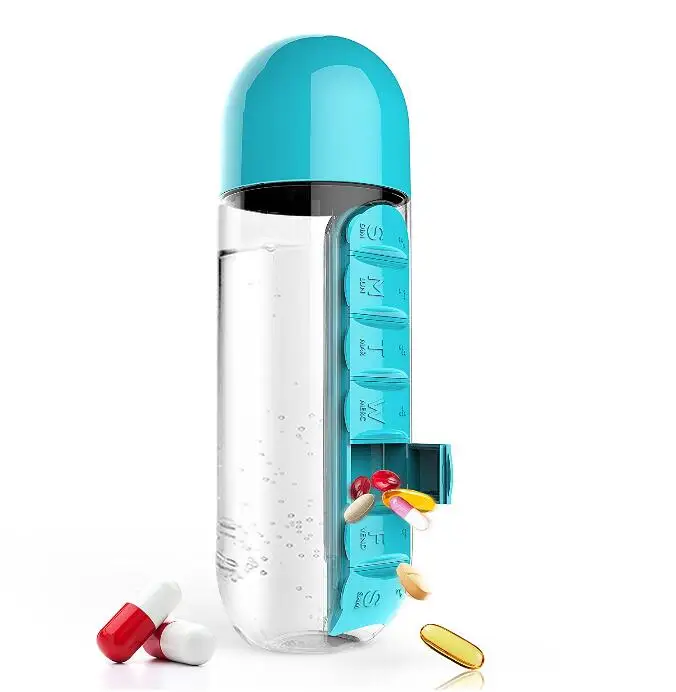 
2 in 1 Plastic Water Bottle With 7 Daily Pill Box 