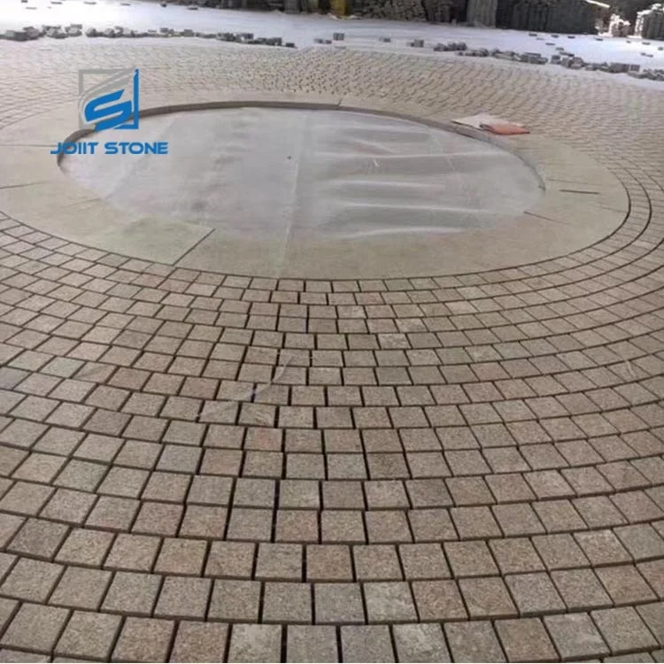 G682 Yellow Granite Meshed Paving Cobble Stone For The Yard