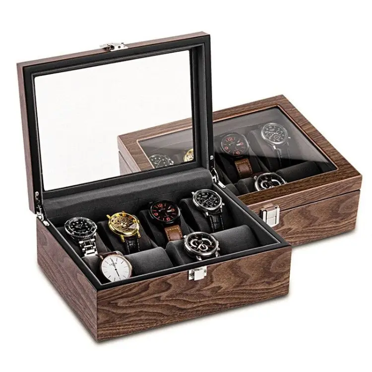 Custom Logo Wooden watch Boxes luxury Case Magnetic Multiple slots watch storage Wood Watch Box
