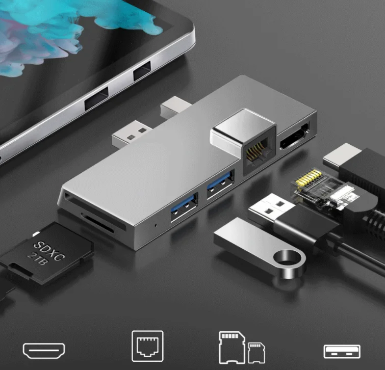 Pogo 1000M ethernet 2 usb 3.0 mini dp adapter hub multifunction dock for Microsoft surface pro 4 5 6
