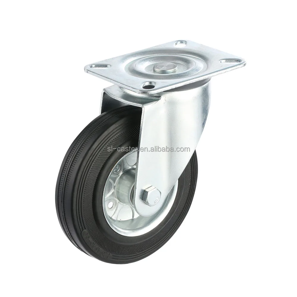 Industrial casters for European type series 3/4/5/6/8 inch black rubber wheel caster 100mm high quality black rubber caster