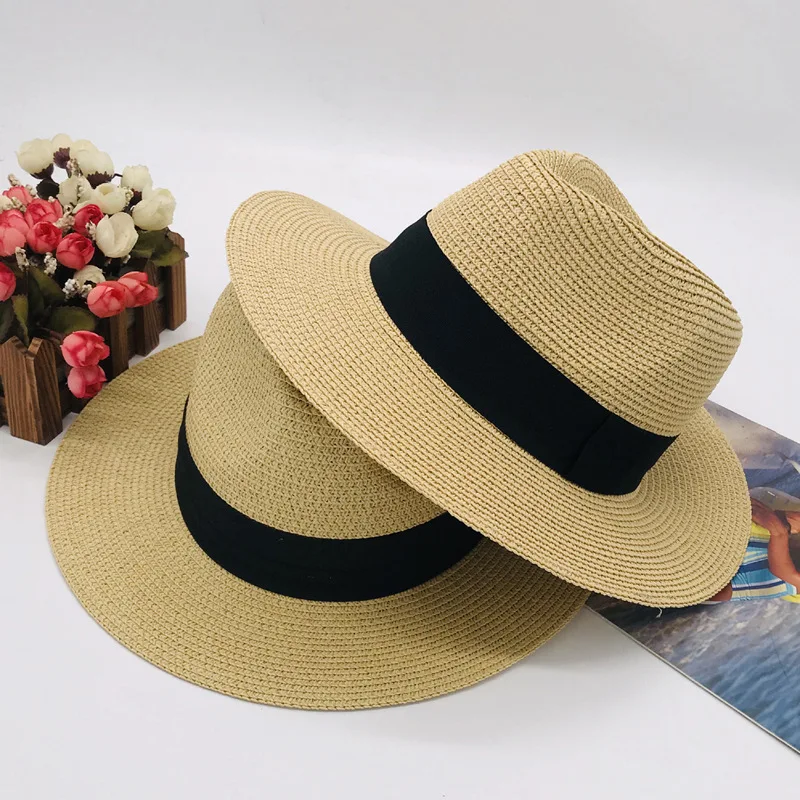 Пляжные 18 см Брим широкие жесткий риса костюм большой Fedora соломенная шляпа с изготовленным на заказ