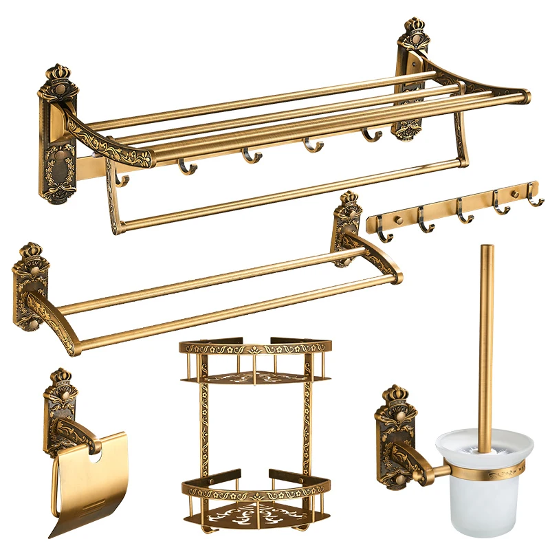 Bathroom Hardware Set, Antique Towel Rack Wall Mounted Self-adhesive Bath Hardware Sets