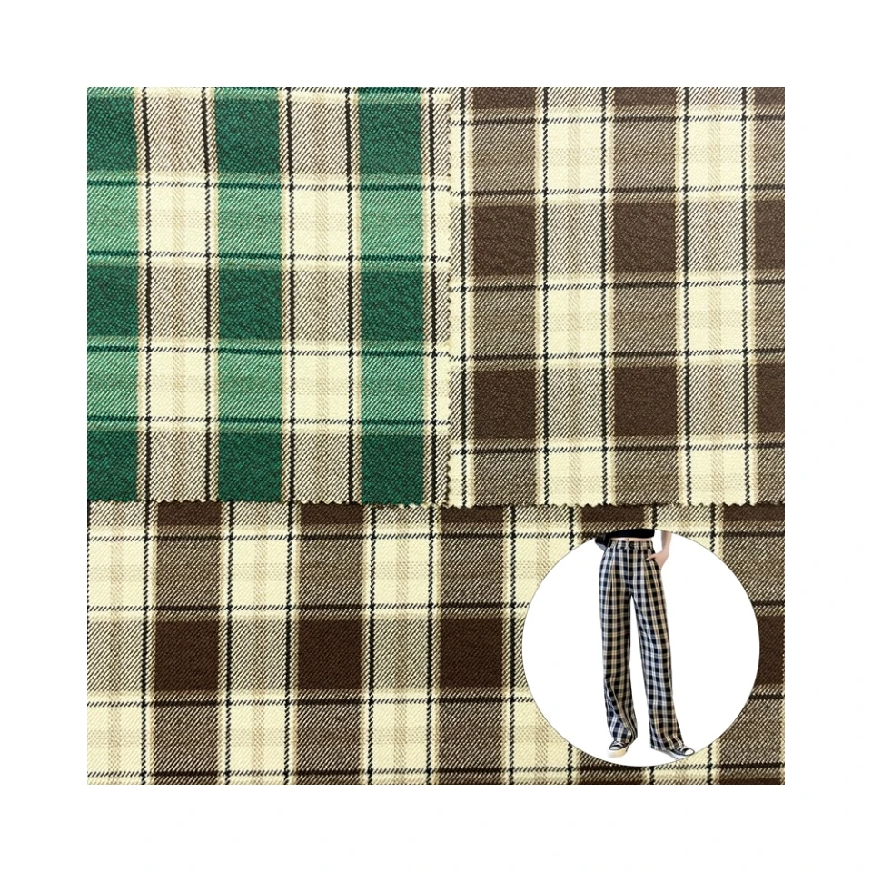 Yuwang Textile Customized 68%Poly 29%R 3%Sp Grass-Green And Chestnut Cake Color Design Plaid Fabric Yarn Dyed Fabric For Pant