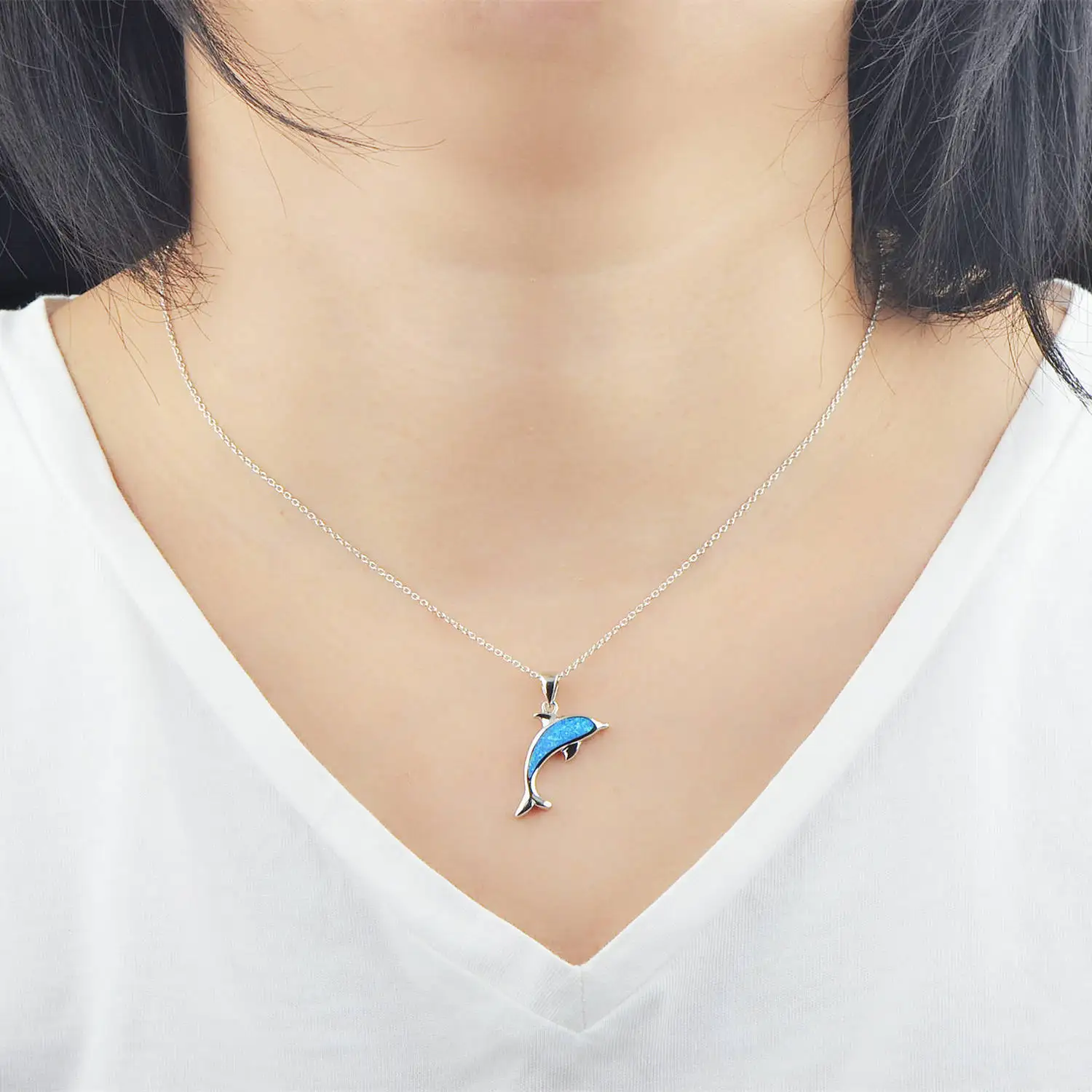Rainbowking 925 Silver chain Hawaiian Ocean Dolphin Opal Pendant Necklace Fashion Personalized Fine Jewelry Necklace For Women