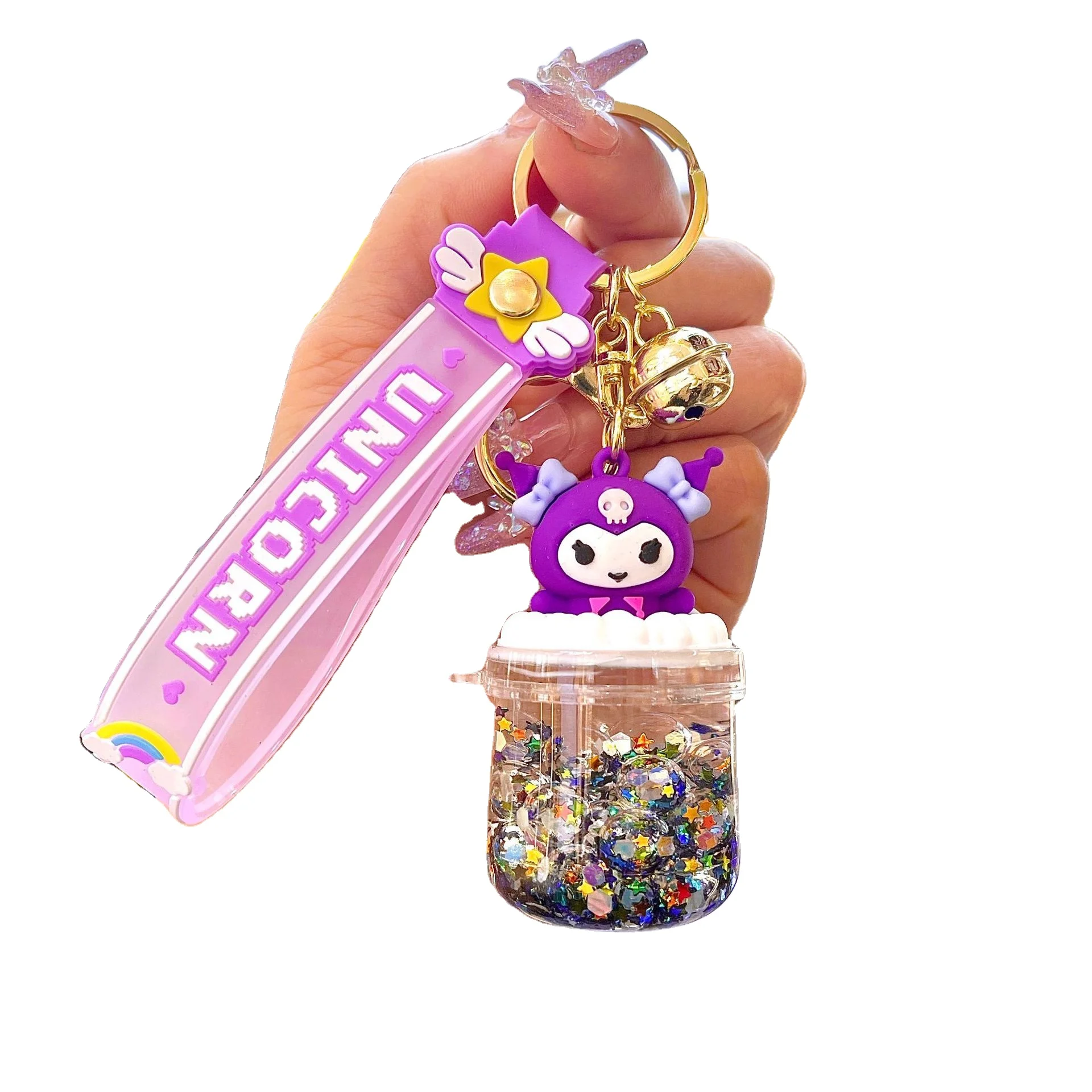 DHF Fashion Shop Free Gift Girl Accessory Oil Key Acrylic Floating Quicksand Colorful Glitter Laser Sanrioed Keychain