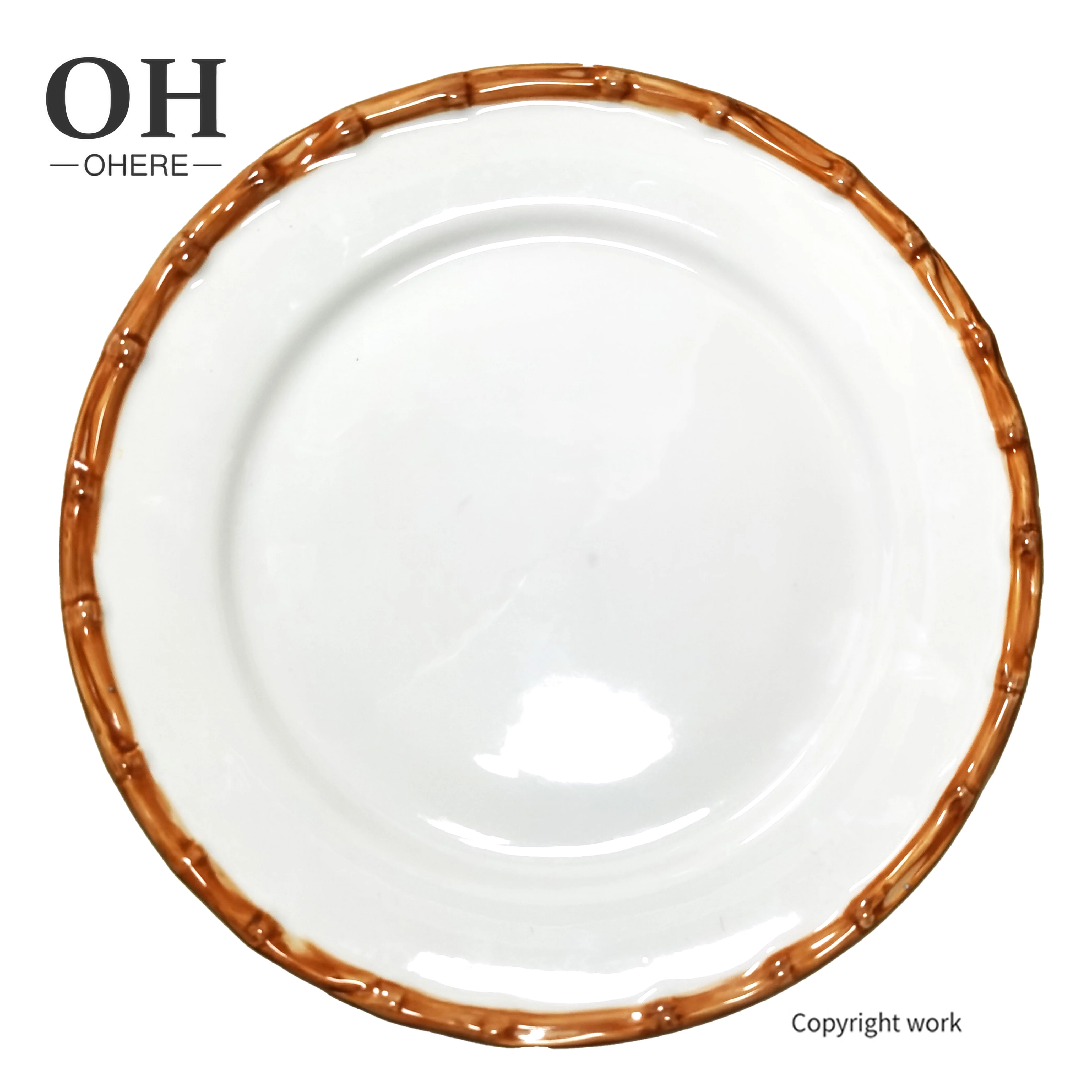 2024 Bamboo dinner plates brown  Circular bamboo  Wedding tableware setting plate Handmade Nordic style ceramics plates
