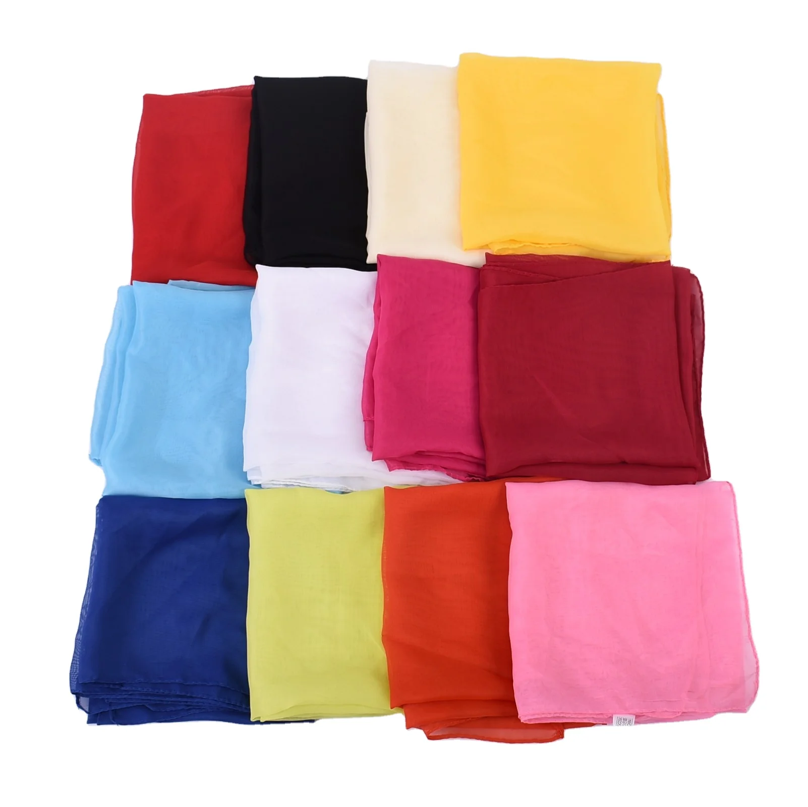 Low MOQ custom simple cheap Price multicolor chiffon scarf 12 solid colors malaysia  style bandana