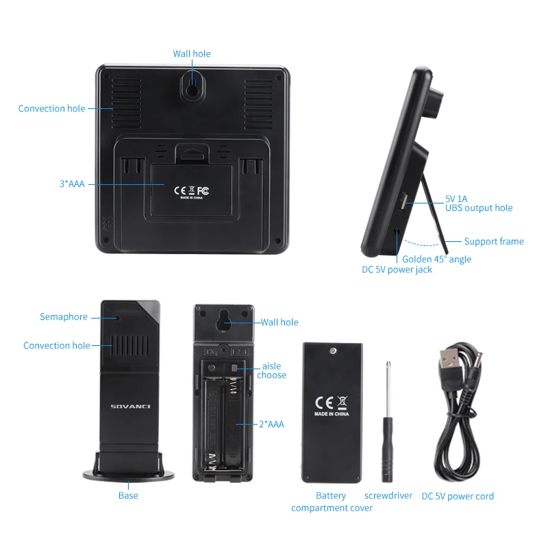 Wireless Weather Station Clock Alarm China Factory Supplied Top Quality Color Hygrometer Thermometer Weather Station