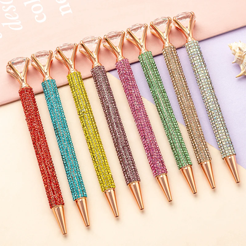 2023 New Arrival Novelty Crystal Child Stationery Ball Pen With Crystal Bling Rhinestone Metal Diamond Pens