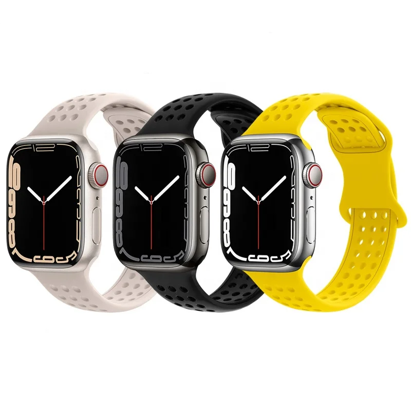For Apple Watch 7 6 5 4 3 2 1 38mm 42mm 40mm 44mm Hollow Out Pure Color Breathable Honeycomb Silicone Watch Strap