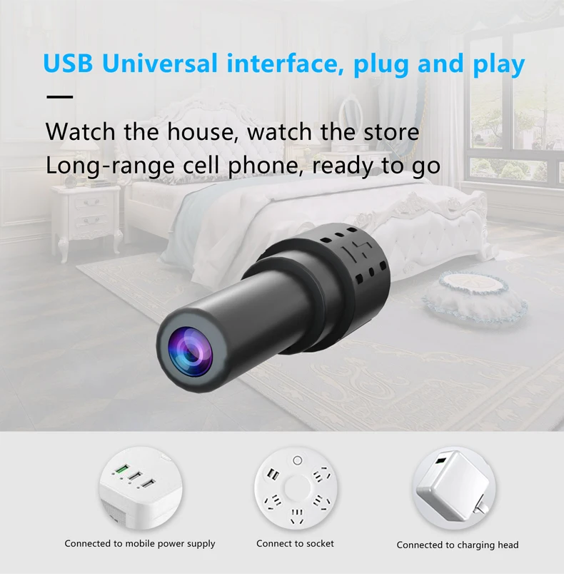 HD Smart Mini Wifi USB Camera Real-time Surveillance IP Camera AI Human Detection Loop Recording Mini Camera Support 256G
