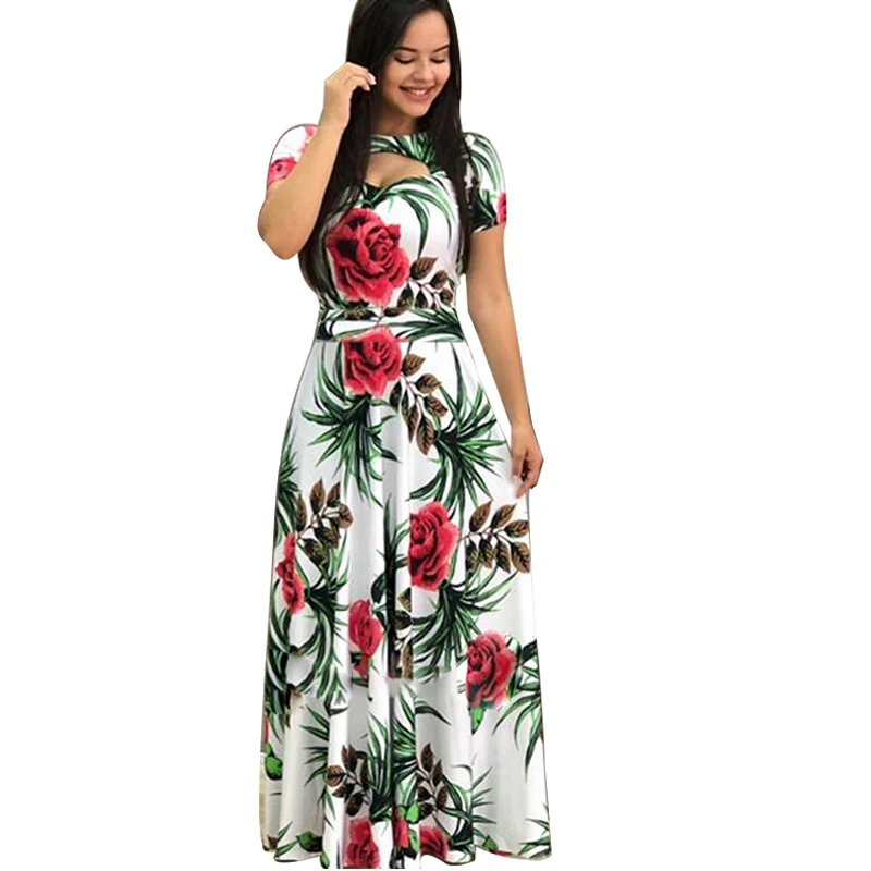 
Panic Buying Flower Print Casual Women Elegant Short Sleeve Dress 