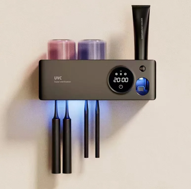 2023 Hot Sell Wall Mounted Uv-disinfecting  Toothbrush Sanitizer  Multi-Functional  Sterilizer With Toothpaste Dispenser