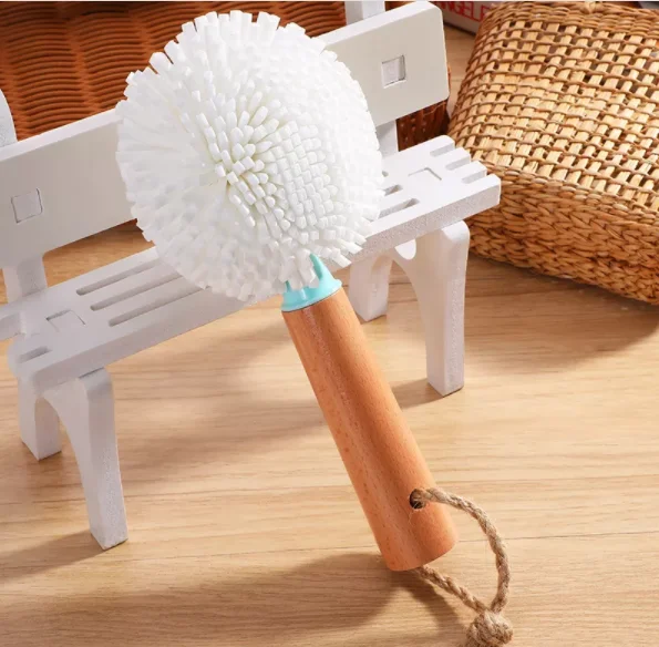 Eco -friendly Beech Handle Round EVA Big Size Pot Brush Glass Cleaning Brush With Handle