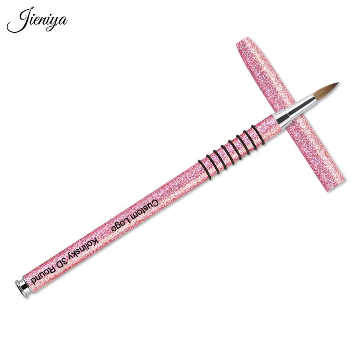 JIENIYA wholesale different size 100% kolinsky nail brush for manicure powder pink glitter non-slip Handle Sable hair 3D brush