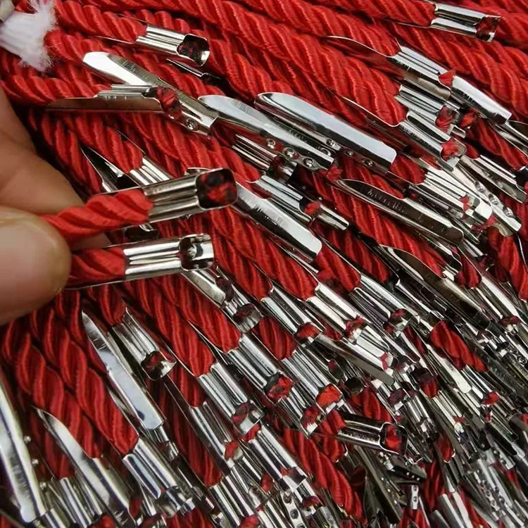 Wholesale nylon 5mm*35cm Round 3 strands Twisted Portable Handle Rope With Metal Clips Packaging Rope for Paper Bag