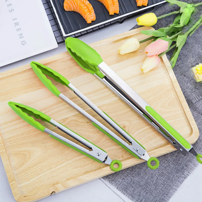 
High temperature resistant food grade silicone barbecue clip stainless steel tong for BBQ accessories 
