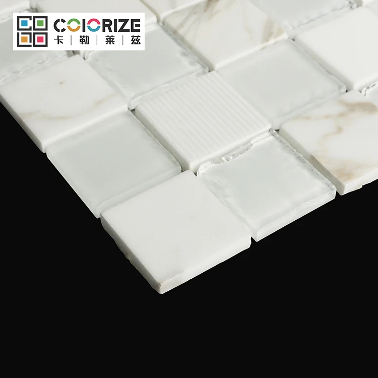 Colorize  Calacatta Gold Square Marble Mosaic Bathroom Wall Floor Tiles regular square white marble stone mosaic floor tile