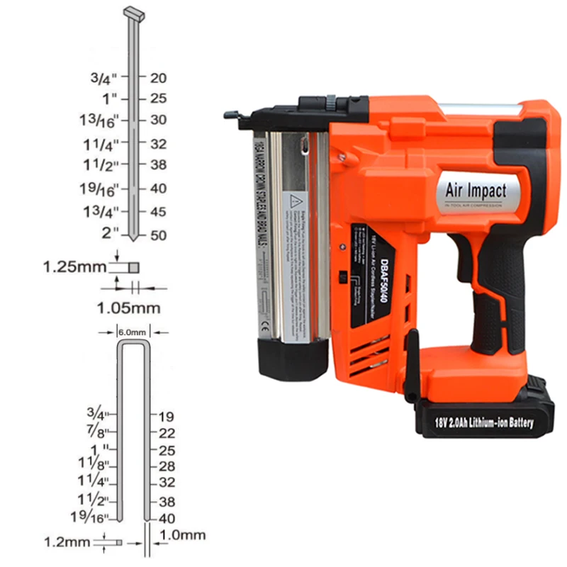 18 Gauge 20V Battery Electric Cordless Heavy Duty 2 In 1 Furniture Brad Nail And Staple Gun for Wood