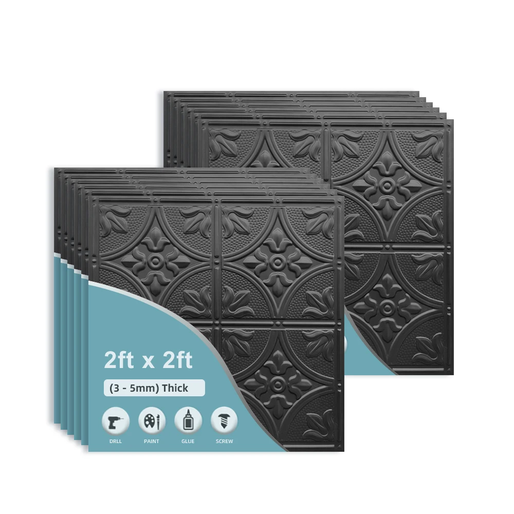 Drop ceiling waterproof 2*2 white square pvc ceiling tile Waterproof PVC Ceiling Tiles Wholesale white black color
