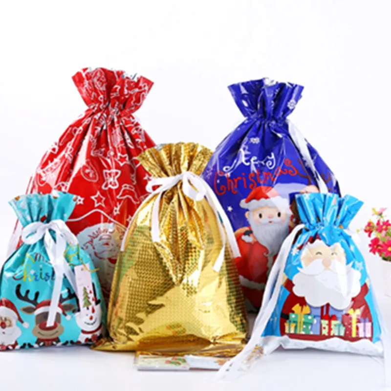 free sample plastic bags recyclable aluminum foil christmas drawstring plastic bags for gifts bag with logo