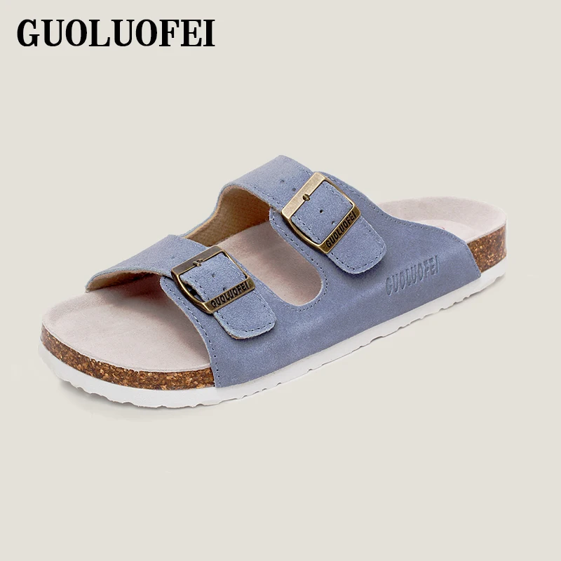 Wholesale PU Leather Gents Men Cork Sole Summer Beach Slippers Shoes