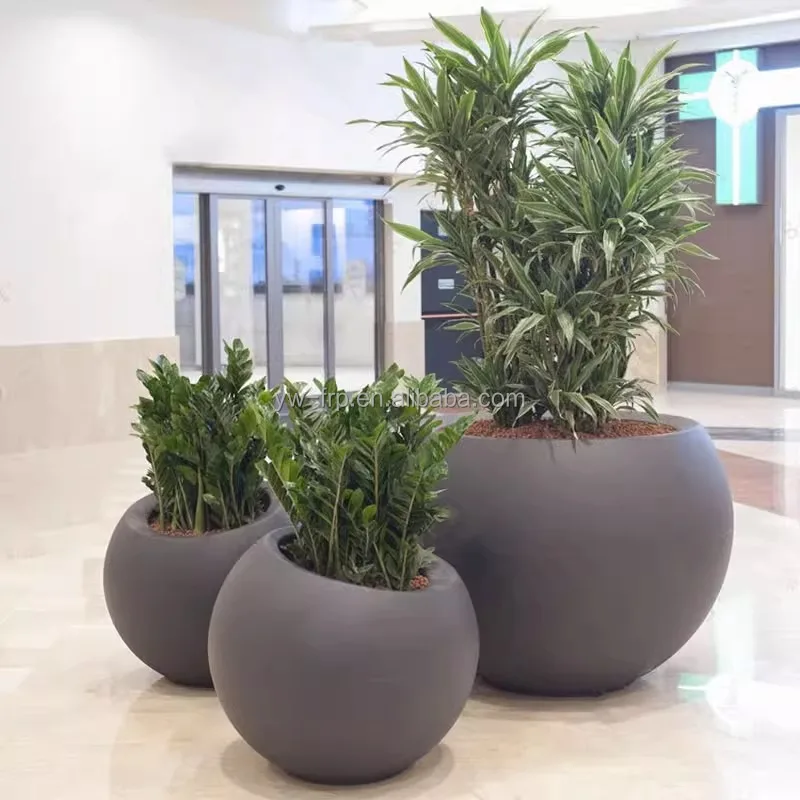 Small Round Fiberglass Flower Pot Decoration Vase  For Garden Street Hotel Mall Decor