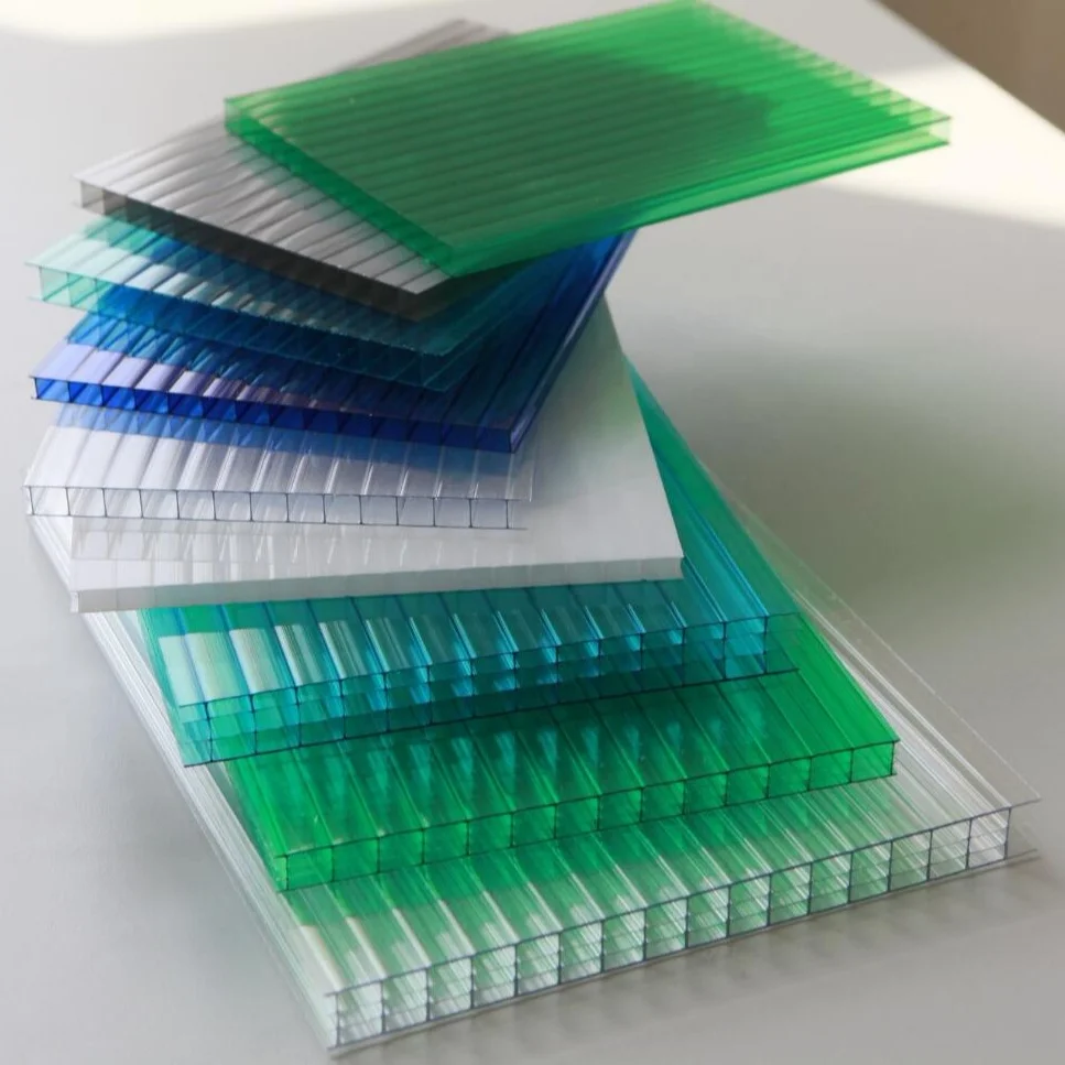transparent/ colored customizable insulation extrusion double layer polycarbonate sheet/ plastic pc sun roofing sheet/