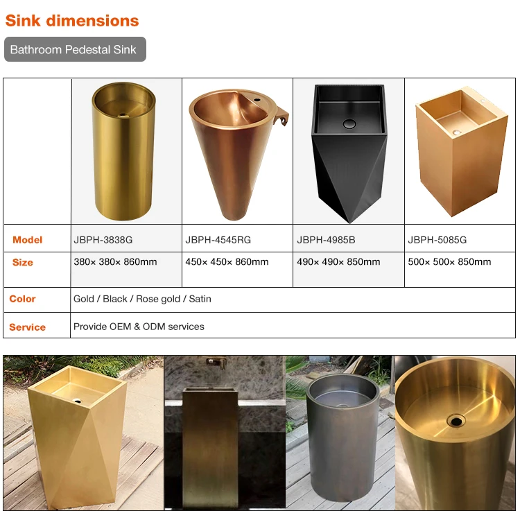 Modern oval round SS304 Sink Stainless Steel PVD black Bathroom Hand Wash pedestal Basin for Lavatory Vanity Cabinet