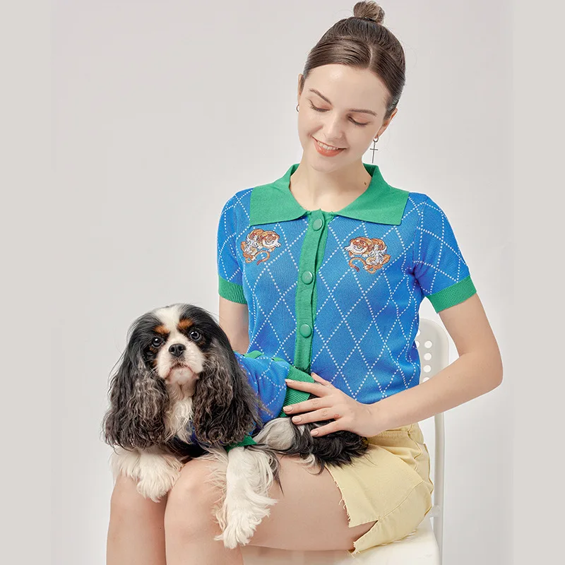 New Fall Winter Fashion Section Dog Blue Cardigan Pet Parent Child Sweater And Owner Matching Clothes Customize