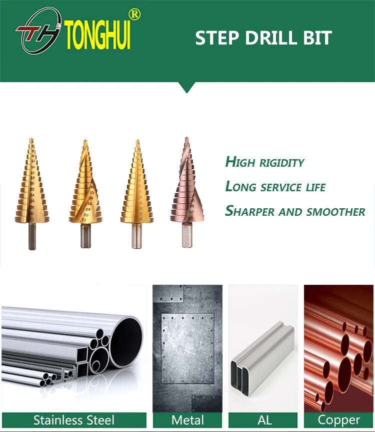 Cobalt Steel Unibit Tree type Double Slot Cone Cutting Shaped Step Drill Bit Kit