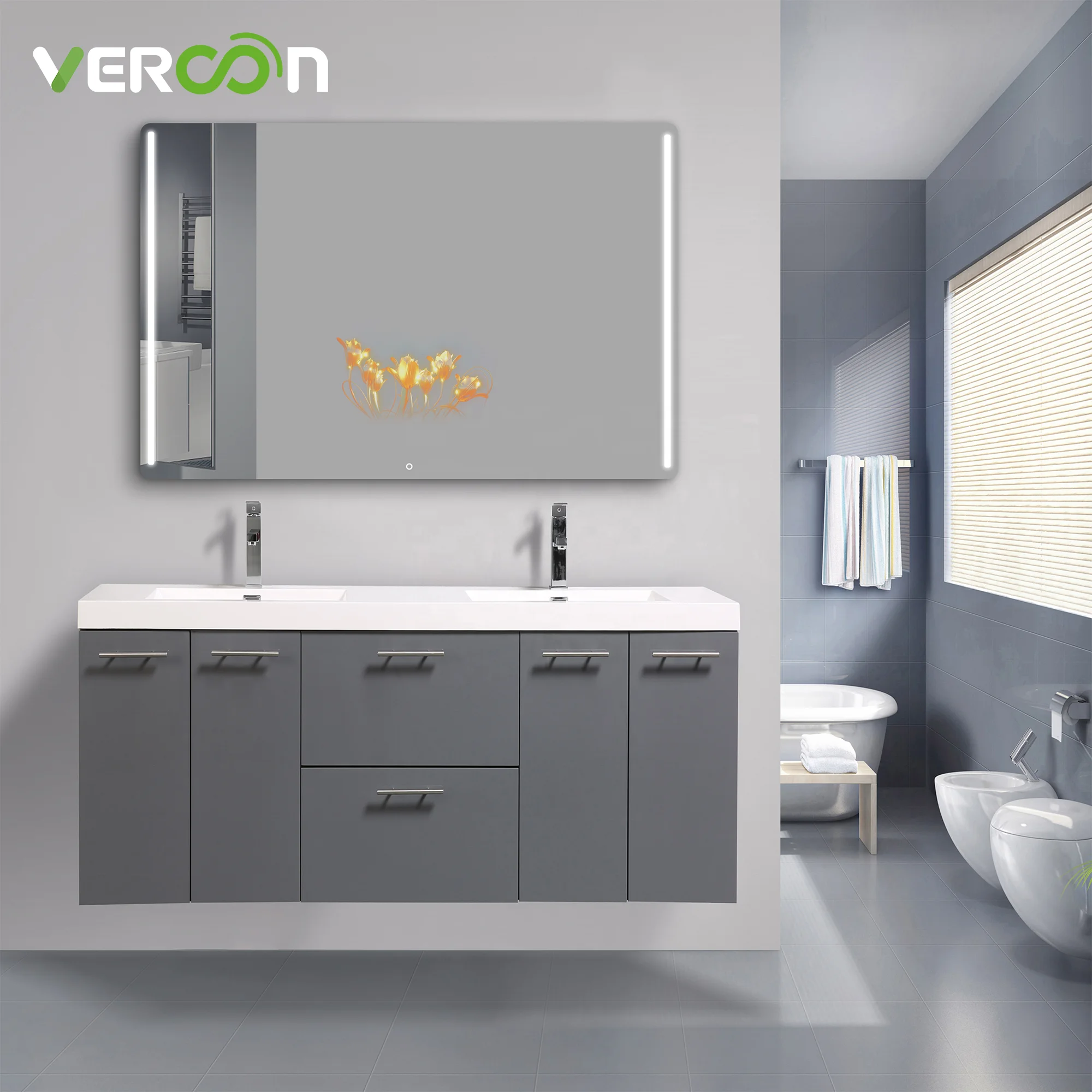 21.5inch smart bathroom mirror LED lighting mirror with Android 11 smart system bluetooth music and video display