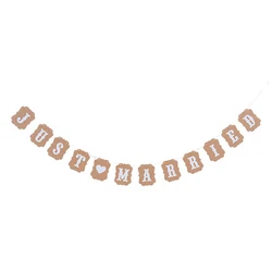 Just Married Banner Wedding Bunting Banner with hearty Hanging Sign Garland Pennant Photo Booth Props for Bridal Shower