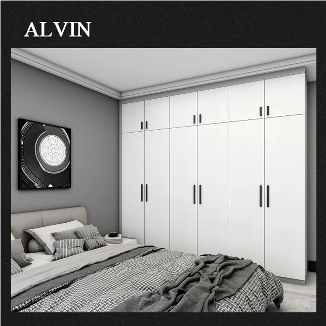 White Hinged Doors Wardrobe With Black Handles
