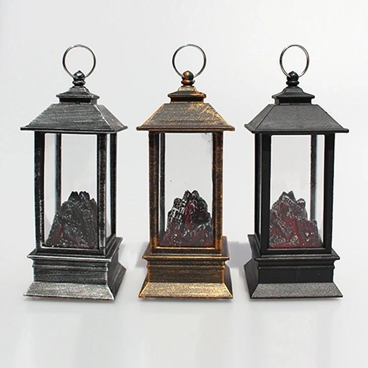 Wholesale Retro Small Wind Lantern Simulated Christmas Lantern Battery Included Fire Lantern Lamp For Fireplace Home Decoration