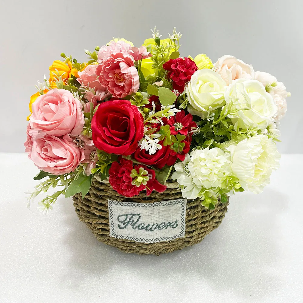 Hot Sale Artificial Silk Peony & Rose Bouquet Cheap Decorative Flowers for Home New Year Wedding for Wall Decor