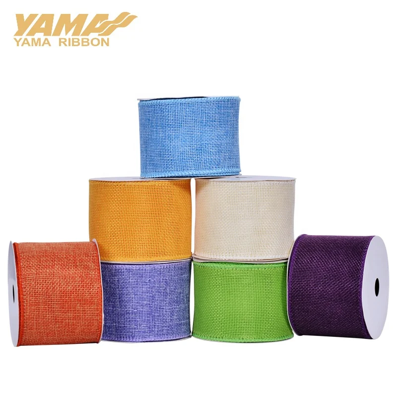 Фабрика Yama 2 5 дюйма ширина 63 мм индивидуальная Смешанная однотонная лента из джутовой проволоки с краями Рождество