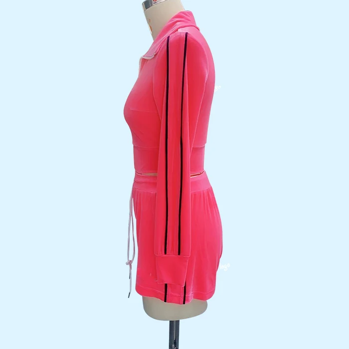 huilin custom cropped velour tracksuit zip through womens tracksuits 2 piece set blank shorts sets tracksuit outfits for women